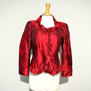 ALGO Boutique Red Rose Floral Shiny Blazer Jacket Size 38 S